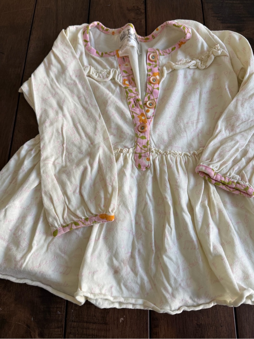 Matilda Jane Cream Long-Sleeve Peplum Top with Pink Trim and Floral Accents